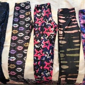 5 pair Girls' Star & Stripe Print Leggings in Pink, Blue & Black